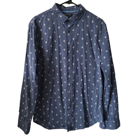 Banana Republic US Large Grant Fit Cotton Geometric Blue Print Button Up Shirt - Picture 1 of 8